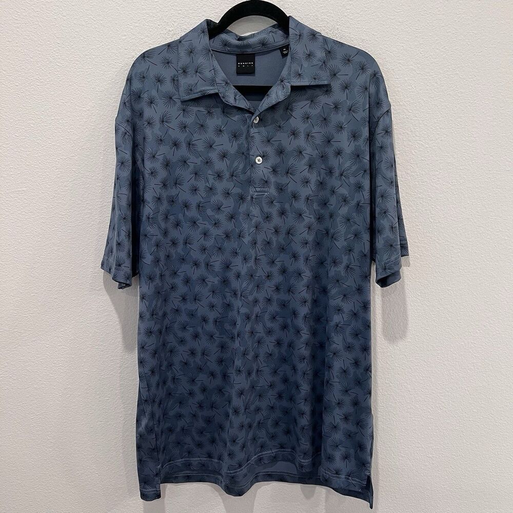 Dunning Boswell Jersey Performance Polo Surf Blue All Over Floral Print Size XL